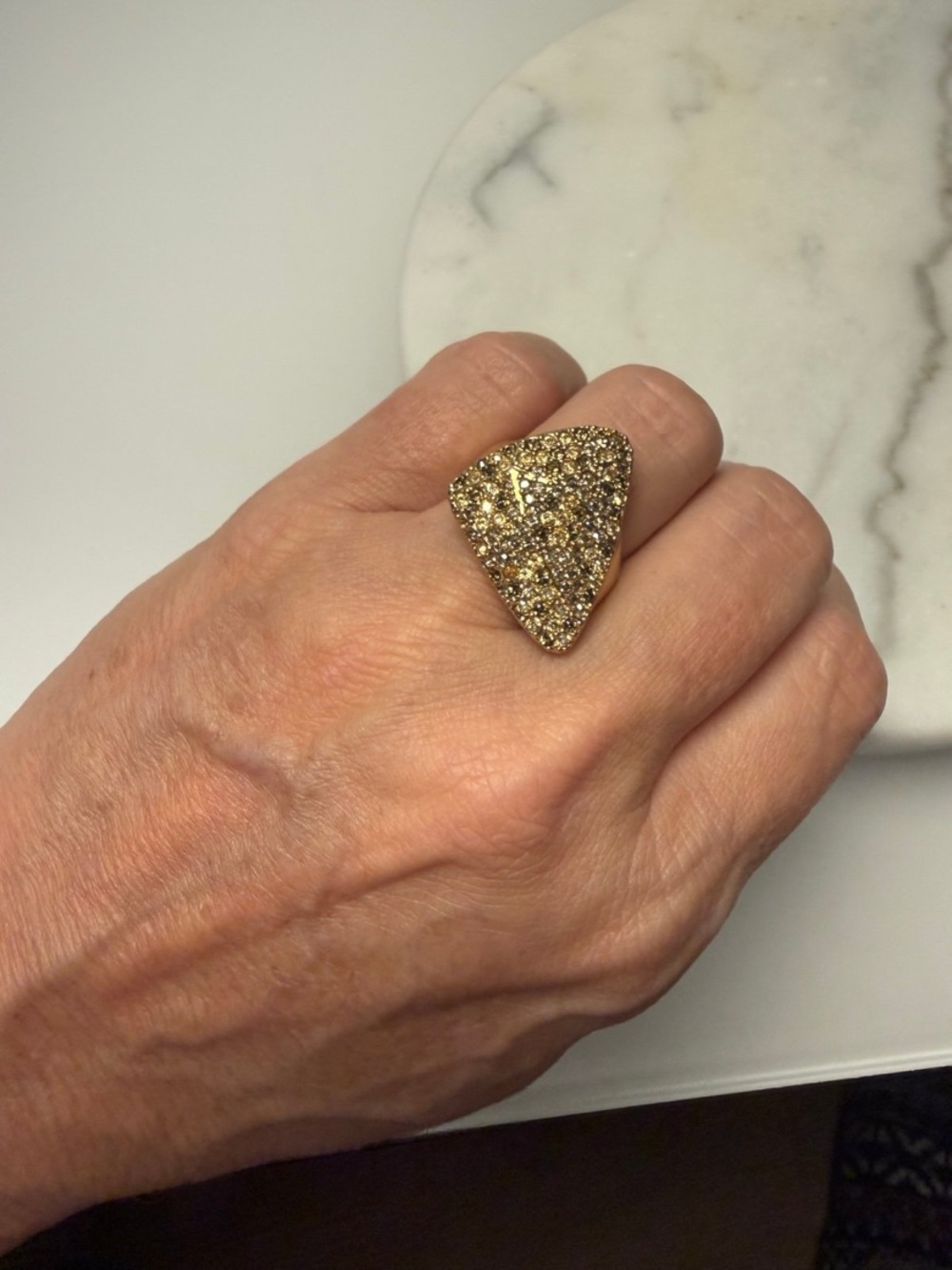Swarovski Gold Glitter Triangle Cocktail Ring